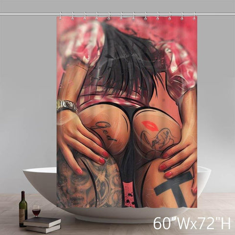 Image of Woman Buns Ass Tattoo Bathroom Kitchen Shower Curtains Custom