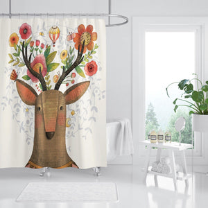 3D Deer Flower Art Shower Curtain Waterproof Fiber Bathroom Windows Toilet