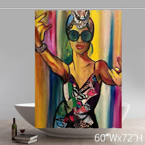 Image of Personalized African American Painting Turquoise Green Liberty Art Waterproof Shower Curtain