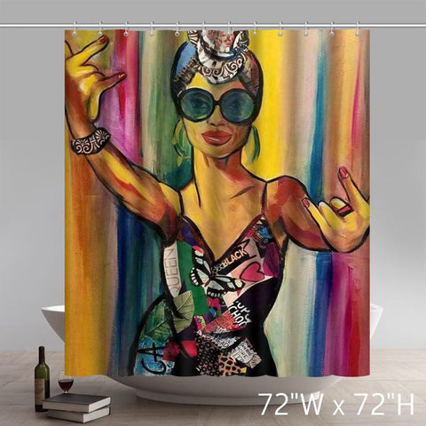 Image of Personalized African American Painting Turquoise Green Liberty Art Waterproof Shower Curtain