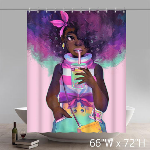 Image of Personalized Custom Deviant Art African American Black Women Painting Bath Shower Curtains