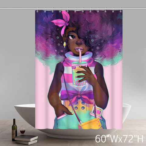 Image of Personalized Custom Deviant Art African American Black Women Painting Bath Shower Curtains