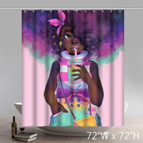 Image of Personalized Custom Deviant Art African American Black Women Painting Bath Shower Curtains