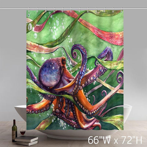 Image of Personalized Custom Liberty Art Painting Octopus Waterproof Shower Curtains