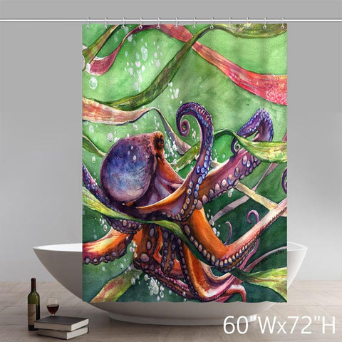 Image of Personalized Custom Liberty Art Painting Octopus Waterproof Shower Curtains