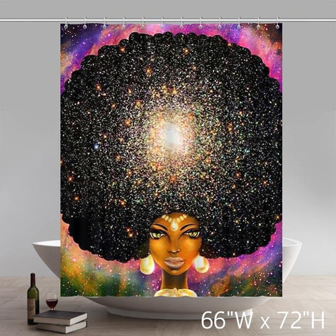 Image of Personalized Liberty Art Afros Turned Into Flowery Galaxies Waterproof Shower Curtain