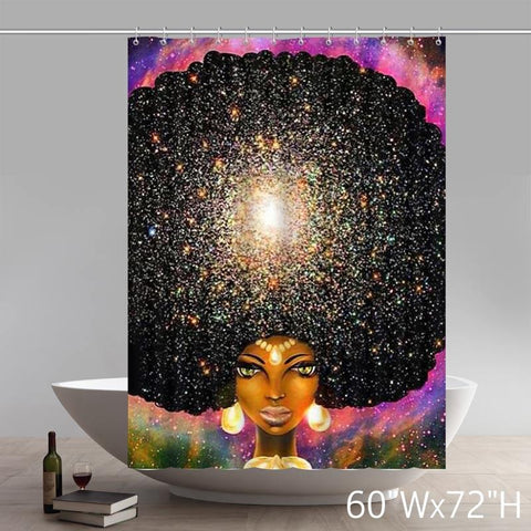 Image of Personalized Liberty Art Afros Turned Into Flowery Galaxies Waterproof Shower Curtain