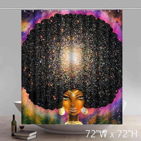 Image of Personalized Liberty Art Afros Turned Into Flowery Galaxies Waterproof Shower Curtain
