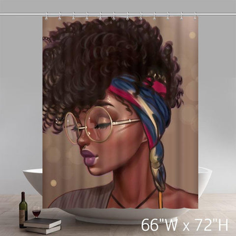 Image of Personalized Art Black Girl Comic Art Waterproof Shower Curtain