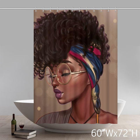 Image of Personalized Art Black Girl Comic Art Waterproof Shower Curtain