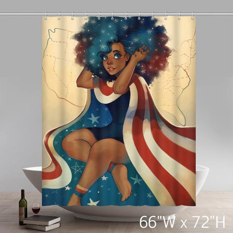 Image of Personalized Liberty Natural Hair African American Art Black Waterproof Shower Curtain