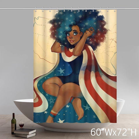 Image of Personalized Liberty Natural Hair African American Art Black Waterproof Shower Curtain