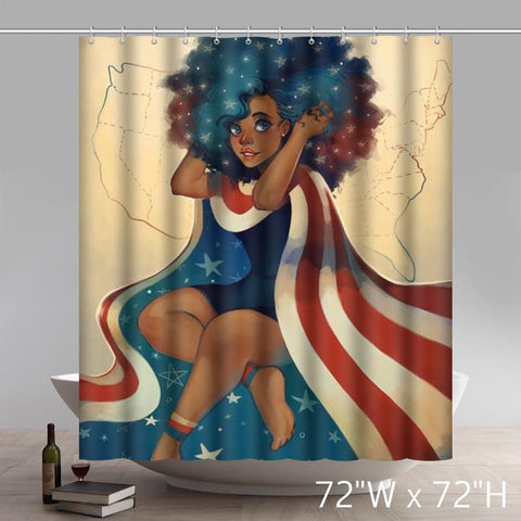 Image of Personalized Liberty Natural Hair African American Art Black Waterproof Shower Curtain