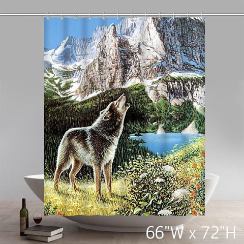Image of Places of Interest Design Howling Wolf Waterproof Bathroom Fabric Shower Curtain