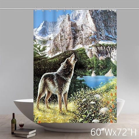 Image of Places of Interest Design Howling Wolf Waterproof Bathroom Fabric Shower Curtain