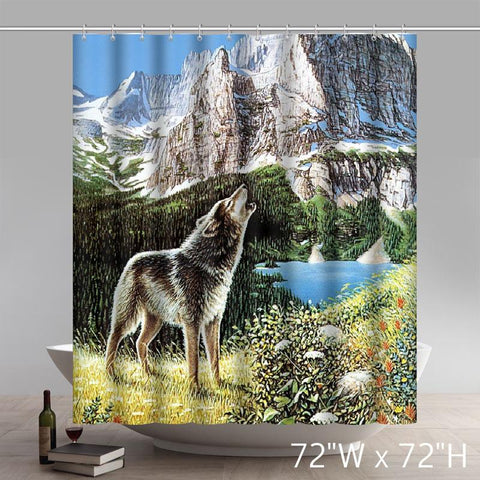 Image of Places of Interest Design Howling Wolf Waterproof Bathroom Fabric Shower Curtain
