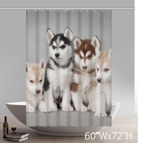 Image of Funny Siberian Husky Puppies Dogs Pets Pattern Bathroom Shower Curtain