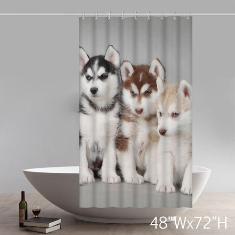Image of Funny Siberian Husky Puppies Dogs Pets Pattern Bathroom Shower Curtain