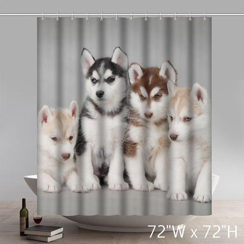 Image of Funny Siberian Husky Puppies Dogs Pets Pattern Bathroom Shower Curtain
