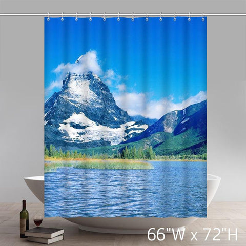 Image of Places of Interest The Magnificent Snow-capped Mountains Beside Blue Lake Shower Curtain 100% Waterproof Polyester Fabric Home Bathroom Shower Curtain