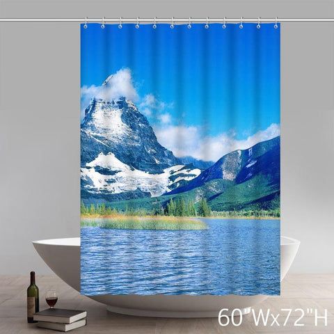 Image of Places of Interest The Magnificent Snow-capped Mountains Beside Blue Lake Shower Curtain 100% Waterproof Polyester Fabric Home Bathroom Shower Curtain