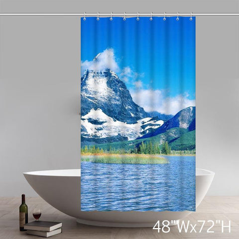 Image of Places of Interest The Magnificent Snow-capped Mountains Beside Blue Lake Shower Curtain 100% Waterproof Polyester Fabric Home Bathroom Shower Curtain