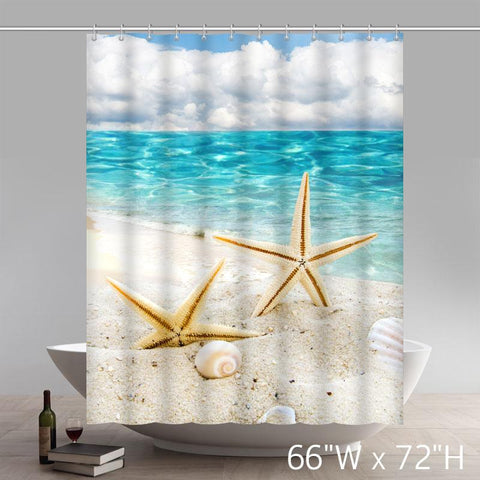 Image of Ocean Decor Collection Starfish Seascape Sea Beach Picture Print Bathroom Set Fabric Shower Curtain