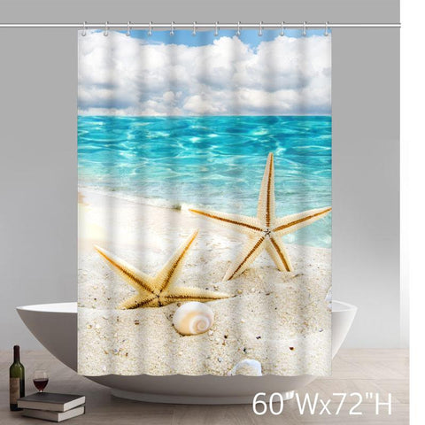 Image of Ocean Decor Collection Starfish Seascape Sea Beach Picture Print Bathroom Set Fabric Shower Curtain