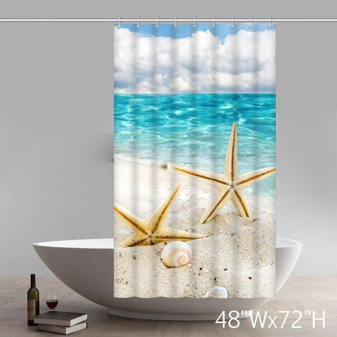 Image of Ocean Decor Collection Starfish Seascape Sea Beach Picture Print Bathroom Set Fabric Shower Curtain