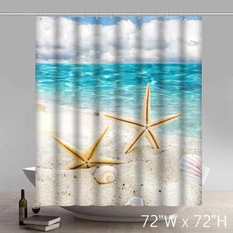 Image of Ocean Decor Collection Starfish Seascape Sea Beach Picture Print Bathroom Set Fabric Shower Curtain