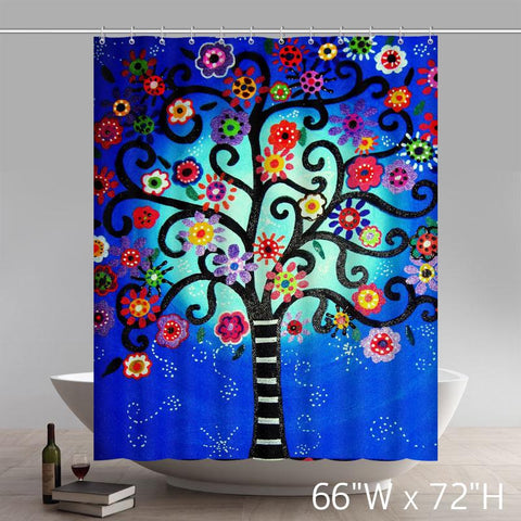 Image of Liberty Art Mexican Style Flower Tree Polyester Shower Curtain Waterproof Material Bath Curtain
