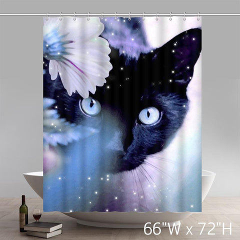 Image of The Beauty of the Black Cat Waterproof Polyester Shower Curtain