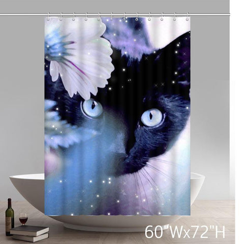 Image of The Beauty of the Black Cat Waterproof Polyester Shower Curtain