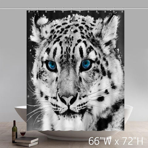 Image of Tiger Head with Blue Eyes Art Painting Polyester Bathroom Shower Curtain