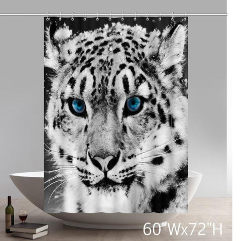 Image of Tiger Head with Blue Eyes Art Painting Polyester Bathroom Shower Curtain
