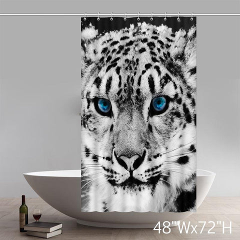 Image of Tiger Head with Blue Eyes Art Painting Polyester Bathroom Shower Curtain