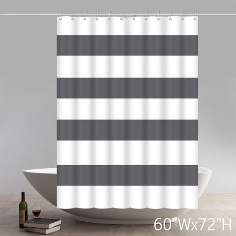 Image of Geometric 100% Cotton Shower Curtain Wide Stripes Fabric Shower Curtain White Taupe Grey Gray Silver