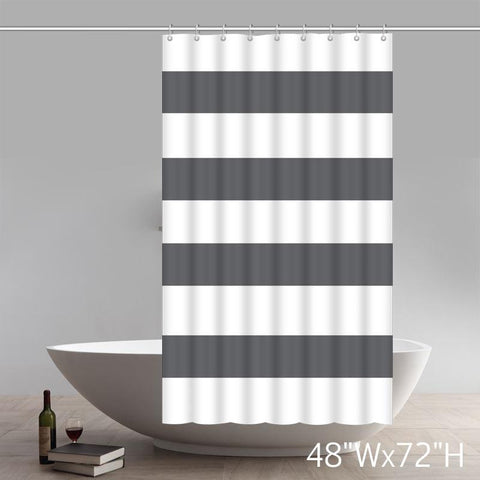 Image of Geometric 100% Cotton Shower Curtain Wide Stripes Fabric Shower Curtain White Taupe Grey Gray Silver
