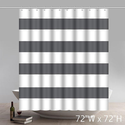 Image of Geometric 100% Cotton Shower Curtain Wide Stripes Fabric Shower Curtain White Taupe Grey Gray Silver