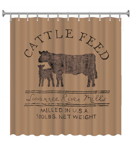 Image of Retro Cattle Feed Cow Shower Curtain Bathroom Decor Waterproof Bath Curtains Set with Hooks