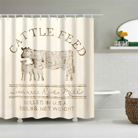 Image of Cattle Feed Cow Shower Curtain with Hooks Waterproof Fabric Polyester Bathroom Decor Set