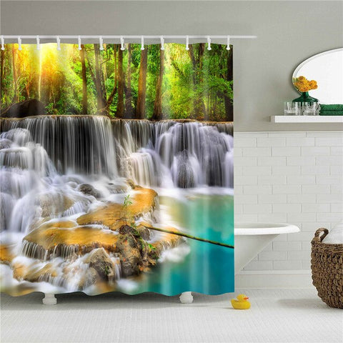 Image of Landscape Print 3d shower curtain set with hooks waterproof curtain for bathroom decoration polyester fabric cortina ducha