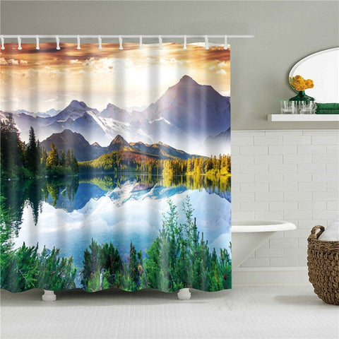 Image of Landscape Print 3d shower curtain set with hooks waterproof curtain for bathroom decoration polyester fabric cortina ducha