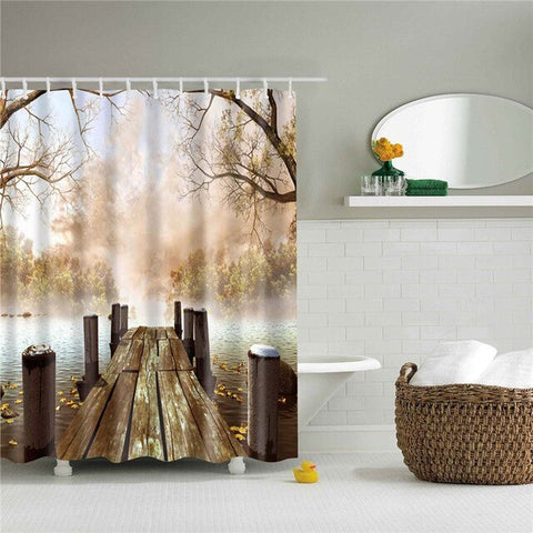 Image of Landscape Print 3d shower curtain set with hooks waterproof curtain for bathroom decoration polyester fabric cortina ducha