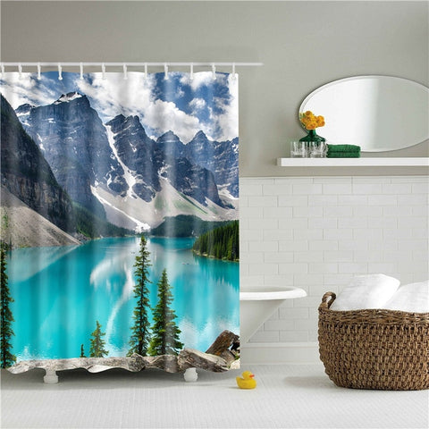 Image of Landscape Print 3d shower curtain set with hooks waterproof curtain for bathroom decoration polyester fabric cortina ducha