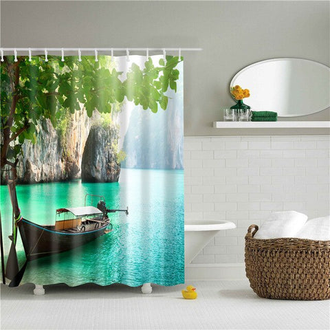 Image of Landscape Print 3d shower curtain set with hooks waterproof curtain for bathroom decoration polyester fabric cortina ducha