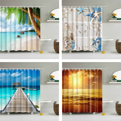 Image of Seaside Scenery  3d Printed Shower Curtains Set Polyester  Fabric Waterproof  High Quality Bath Curtain Bathroom Screen Curtain