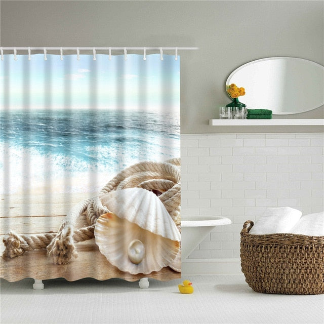 Seaside Scenery  3d Printed Shower Curtains Set Polyester  Fabric Waterproof  High Quality Bath Curtain Bathroom Screen Curtain