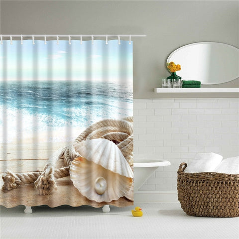Image of Seaside Scenery  3d Printed Shower Curtains Set Polyester  Fabric Waterproof  High Quality Bath Curtain Bathroom Screen Curtain