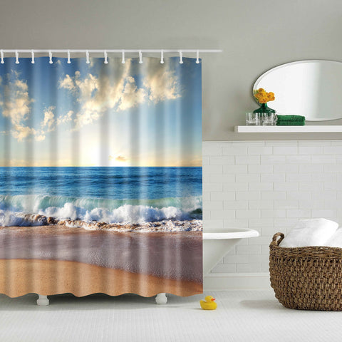 Image of Seaside Scenery  3d Printed Shower Curtains Set Polyester  Fabric Waterproof  High Quality Bath Curtain Bathroom Screen Curtain